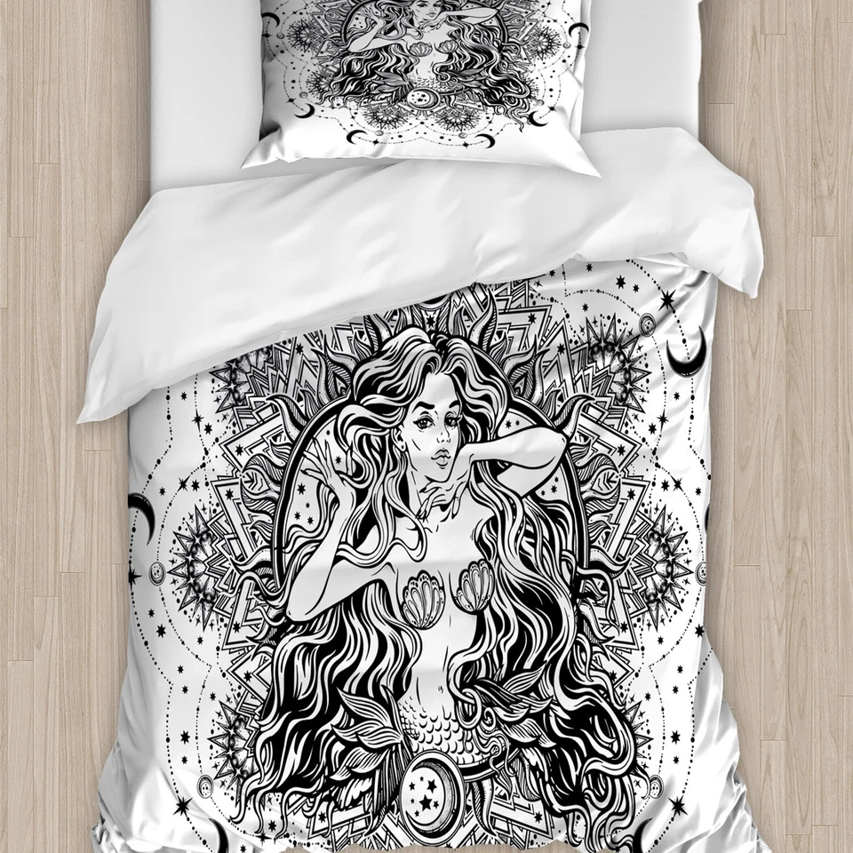 Vintage Meerjungfrau Bettwäsche Set Mädchen Mond Mandala - Bild 1 von 1