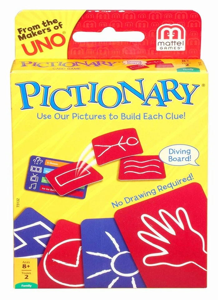 Mattel Pictionary Card Game No Drawing Required Family Ages 8