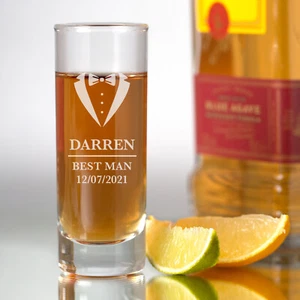 Personalised Engraved Shot Glasses Male Wedding Favour Thank You Gifts Presents - Picture 1 of 12