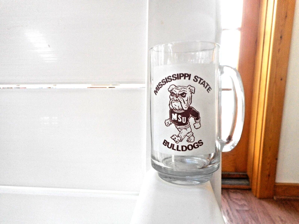 5-1/2" Vtg MISSISSIPPI STATE BULLDOGS Glass Clear Beer Mug Stein UNUSED NCAA - Image 1 of 1
