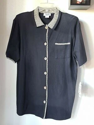 Top Teddi Jungle Fever negro manga corta estampado animal borde abotonado grande nuevo con etiquetas  Foto 1 de 4