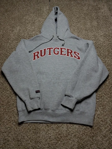 Vintage Rutgers University Hoodie Small Men Gray Long Sleeve Pullover Sweatshirt Cover