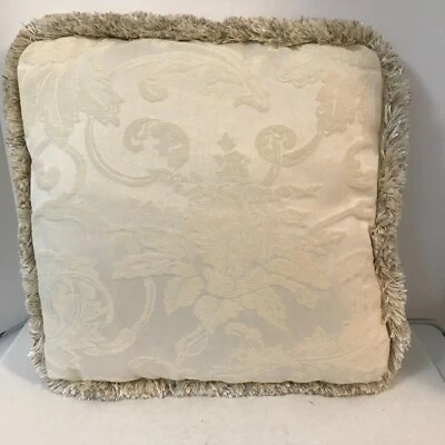 Par de Almohadas Decorativas Crema Damasco con Borde Beige 17x17" Decoración Hogar Foto 1 de 4