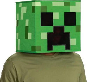 Creeper Glow Block Head Mask Minecraft Fancy Dress Halloween Costume Accessory - Picture 1 of 2