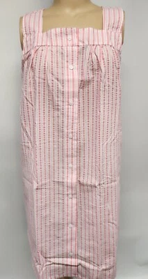 NWT Women Sleeveless Nightgown Seersucker Pink Stripe Croft  Barrow Cotton Blend - Image 1 of 4