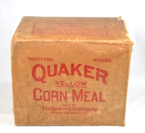 RARE Antique 1920s Quaker Cornmeal Box Shipping Crate Advertising Cardboard Oats - Picture 1 of 10