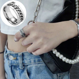 SPIN CHAIN RING NEW BAND CHOOSE SIZE STAINLESS STEEL MENS Fashion Jewelry - Picture 1 of 16