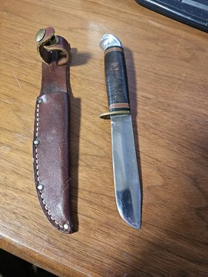 老式Western Boulder Colorado美国刀狩猎钓鱼固定刀片皮革  — 第 1/4 张图片