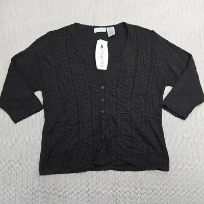 White Stag Sweater Womens XL Black Open Knit Button Front Cardigan NWT Acrylic - Image 1 of 4