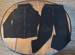Vintage Y2K 90s Susan Bristol Black Velour Tracksuit M Silver Zipper Straight Leg  - Bild 1 von 20