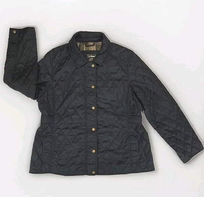 Jaqueta de Equitação Feminina Acolchoada LL Bean Extra Grande Regular Azul Marinho Forro Xadrez Zíper Completo  - Imagem 1 de 4