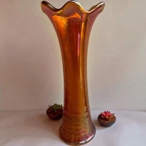 "Florero vintage ondulado caléndula carnaval vidrio iridiscente 9""" - Imagen 1 de 6