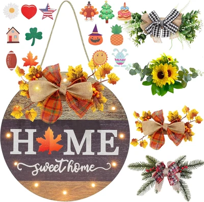 Interchangeable Seasonal Welcome Sign Front Door Decoration with 4 Seasonal Wrea - Image 1 of 4