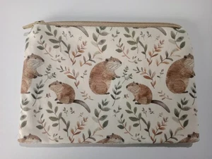 Handmade Scrubbies Lined Organic Cotton Fabric Zippy Coin Purse : Beaver Design - Picture 1 of 3