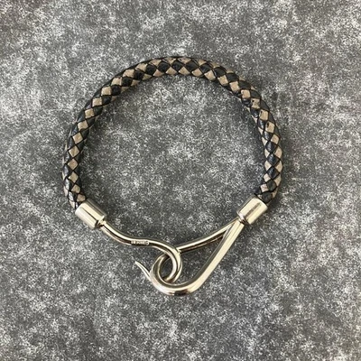 Hermes Jumbo Braided Bracelet  Leather Black Gray Silver For Men Used From Japan - Image 1 of 4