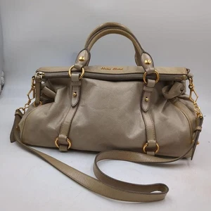 [Excellent+] Miu Miu Vitello Lux Greige Ribbon Leather Gray Beige Shoulder Bag - Picture 1 of 15