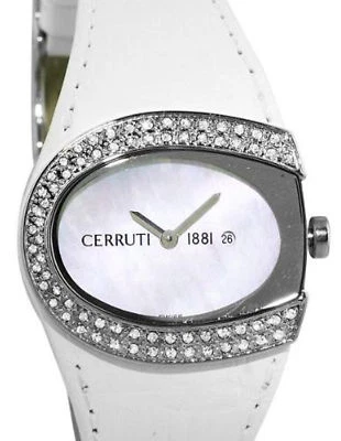 CERRUTI 1881 LADIES SWISS C MOP PEARL QUARTZ WATCH NEW WHITE LEATHER SWAROVSKI - Image 1 of 4