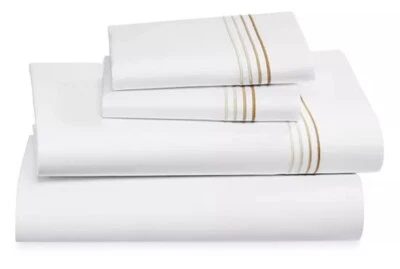 $1100+tax FRETTE HOTEL CRUISE 4pc KING SHEET SET BEIGE 4 LINE EMBROIDERED ITALY - Image 1 of 4