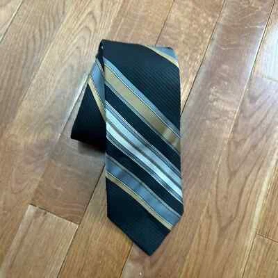 Vintage 1970s Black Gold Striped PAr Excellence Striped Tie  - Image 1 of 4