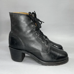 Frye Stiefel Damengröße 8 schwarz Leder Schnürstiefeletten mit Absatz - Bild 1 von 16