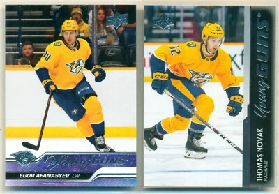 2023-24 Upper Deck Young Guns 226 AFANASYEV RC & 21-22 476 NOVAK RC Predators x2 - Image 1 of 2