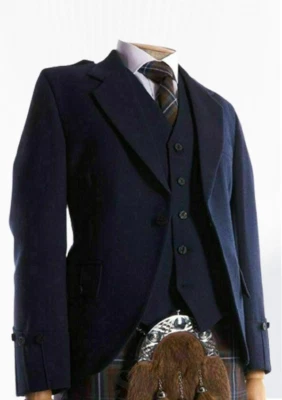 Premium Quality Custom Made Scottish Navy Blue Tweed Argyle Jacket with Vest Des - Image 1 of 4
