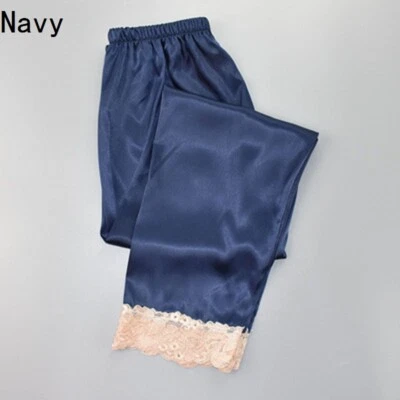 Sexy pijama de satén sedoso para dama Ropa de estar Prendas para dormir Pantalones Informales Borde de encaje Foto 1 de 4