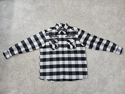 Raw Blue Flannel Shirt Men Sz XL Black & Gray Pearl Snap Y2K Grunge Biker Rocker - Image 1 of 4