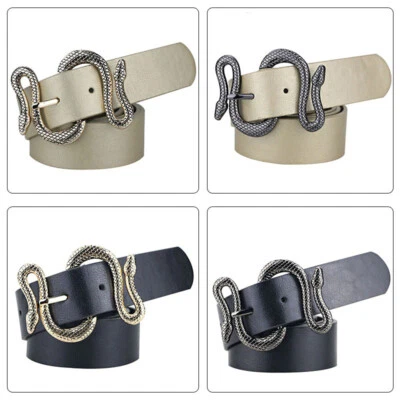 Cinturón de piel de serpiente con hebilla de serpiente ropa de calle imitación cuero patrón animal cintura Foto 1 de 4