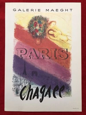 Marc Chagall, Cartel de la Exposición de París, Litografía Offset,Vintage 1966.Plateado firmado Foto 1 de 4