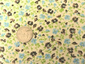 100% Cotton Fabric Brown and Blue Flowers on Cream  - By the Yard - Picture 1 of 2