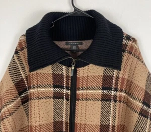 Damen Tahari Full Zip Kragen Dolman Ärmel Poncho Pullover braun kariert XL - Bild 1 von 11
