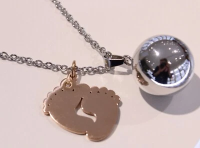 CHIAMA ANGELI con catenina in acciaio campanellino  gravidanza e ciondolino acc. - Immagine 1 di 2