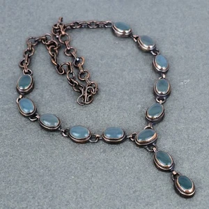 Womens day Sale Copper Natural Aquamarine Wife Gift Chain Electroformed Necklace - Picture 1 of 6