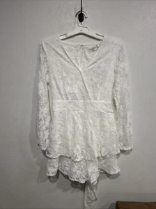 Avec Les Filles Lace Cutout Satin Ruffle Blush White Short Dress Size 10 NWT - Picture 1 of 7