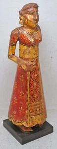 Antike Holz Göttin Gangaur Idol Figur original alt handgeschnitzt bemalt - Bild 1 von 8