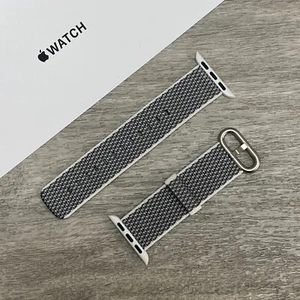 Genuine Apple Watch Band Woven Nylon White Checked | 38/40/41mm Series 1-7,8 +SE - Picture 1 of 6