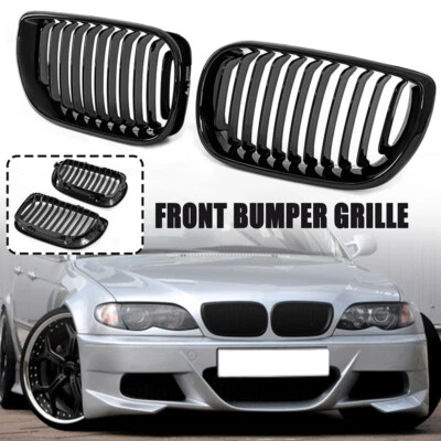 Parrilla de parachoques delantero para capó de riñón parrilla de carreras negra para 02~05 BMW E46 325i 4 puertas Foto 1 de 4