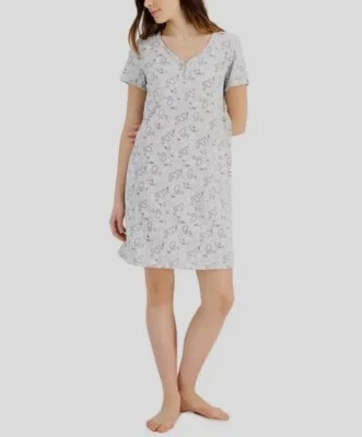 CHARTER CLUB Short Sleeve Cotton Essentials Chemise Nightgown Gray Paisley XS - Image 1 of 4