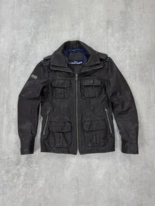 SuperDry Leather Jacket Double Collar Mens Biker Motorcycle Style Size S - Picture 1 of 11