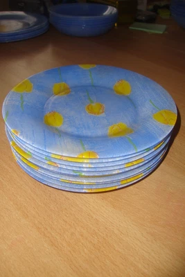 6 assiettes à soupe creuses Verre coloré à décor de tulipe ARC France - Luminarc - Photo 1/4