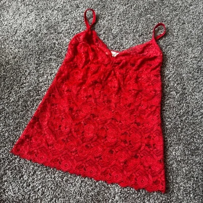 Lencería sin mangas cami de encaje rojo naranja marca impecable y2k transparente coqueta sexy M Foto 1 de 4