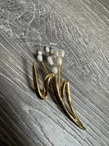 Vintage Brooch Gold Tone Abstract Faux Pearls Bin C - Afbeelding 1 van 2