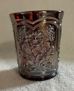 Imperial Red Carnival Glass Tumbler FIELD FLOWER Signed IG Shiny Iridescent - Picture 1 of 6