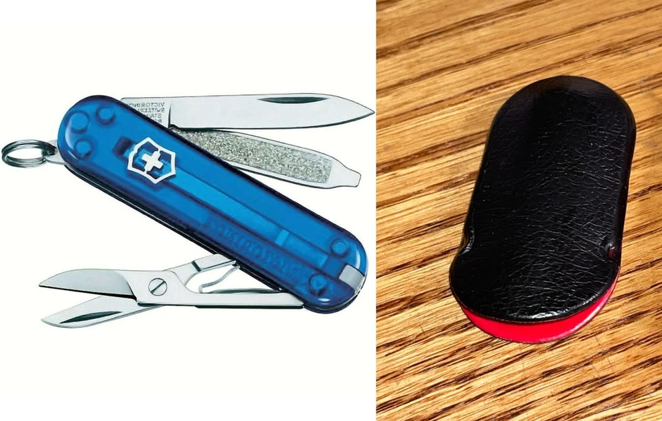 全新带盒 Victorinox 刀 瑞士军队半透明蓝色经典 SD + 袖子 — 第 1/1 张图片