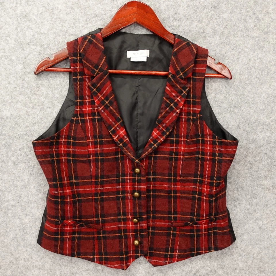 Chaleco corto a cuadros escoceses de tartán para mujer PEQUEÑO chaleco de solapa ajustado borgoña VAN HEUSEN Foto 1 de 4