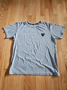 Comme Des Garcons Play Size S T-Shirt Gray Black polka dot Heart Cotten Gray - Picture 1 of 9