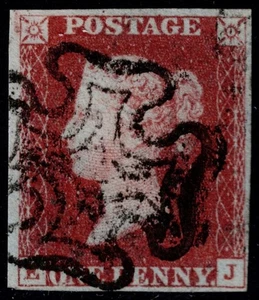 1841 1d Red Black Pl 9 EJ 4m Black Maltese Cross Fine Used Cat. £180.00 - Picture 1 of 1