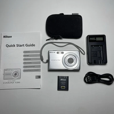 Nikon Coolpix S200 7.1MP Digital Camera Tested + Charger, Battery, Guide, Case - Image 1 of 4