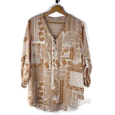 Top túnica CATO para mujer talla 2X dorado cachemir popover 3/4 cremallera mangas con lengüeta enrollable Foto 1 de 4